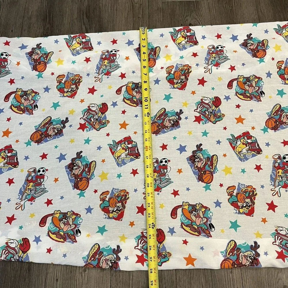 Vintage 1997 Warner Bros Looney Tunes Twin Fitted Sheet Bugs Bunny Taz Sports